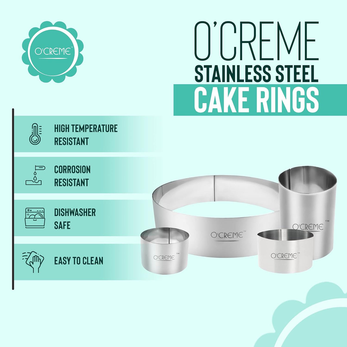 O'Creme Cake Ring Sturdy Stainless Steel Round Mousse Cake Ring Mold for Baking, Dessert Cake Decorating Pastry Rings 6 Inch Diameter x 2-3/4 Inch High