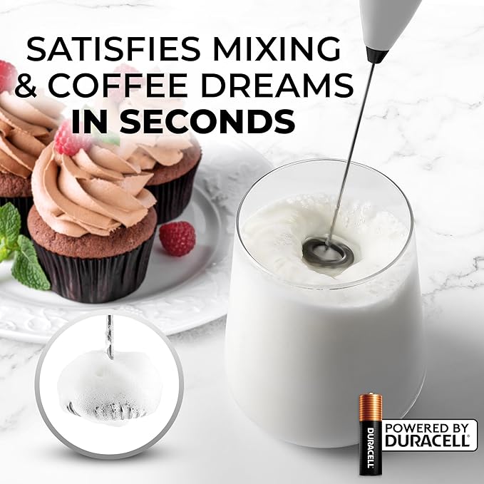 Zulay Powerful Milk Frother (4 Duracell Batteries Included) - Handheld Milk Frother Wand Drink Mixer for Coffee - Powerful Milk Foamer for Cappuccino, Frappe, Matcha - Exec Grey/Black/Black Stand