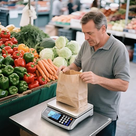 66lb Food Scale, Commercial Kitchen Scale with Price Computing, Plug-in Usable, 0.05oz/1g, 304 Stainless Steel, for Cooking, Vegetables, Farm, Industry, Counting. LC300