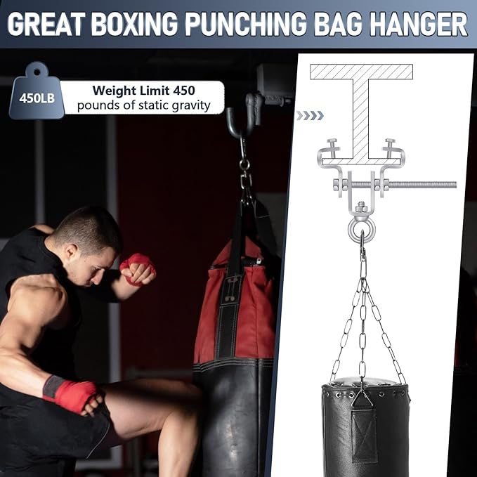 2 Pcs Heavy Bag Mount Steel Beam Clamp I Beam Hanger Punching Bag Hanger for Heavy Punching Bag Bracket, Beam Hanger with Hook, Ceiling Mount for Boxing Bag