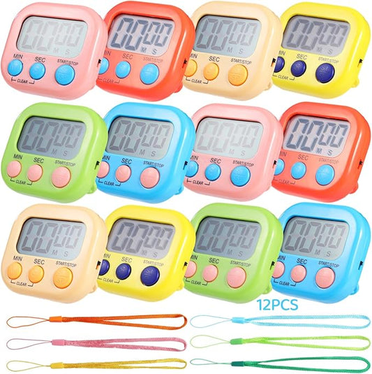 12 PCS Bulk Digital Timer, Timers for Classroom, On/Off Switch Minute Second Countdown Big LCD Display Timer, Loud Alarm for Exercise Cook Baking Teacher