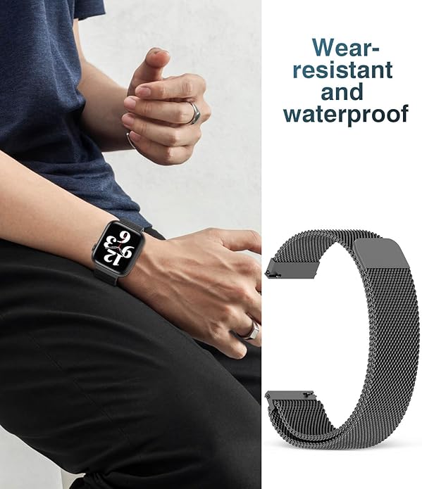 22mm Magnetic Stainless Steel Smartwatch Bands – Quick Release Milanese Loop Replacement Strap for Men Women – Stylish, Adjustable, Anti-Snag Edge, Comfortable Fit, Compatible with Smartwatches
