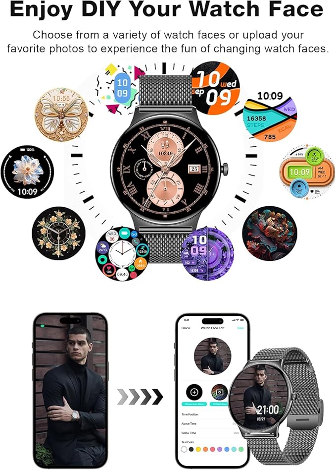2025 Smart Watches for Men Women, with Bluetooth Make/Answer Call, 1.43" AMOLED Display Fitness Tracker, Heart Rate/SpO2/Sleep Monitor, 100+ Sports Modes, IP67 Waterproof Smartwatch for Android iPhone