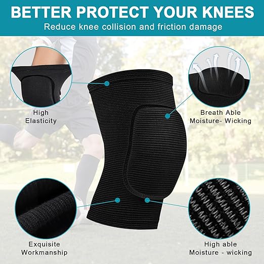 2 Pair Stretchy Knee Pads Knee Brace Sleeve for Men Women Youth Protective Knee for Volleyball Football Dance Tennis Running Cycling Workout Climbing Jogging (black and grey, Large)