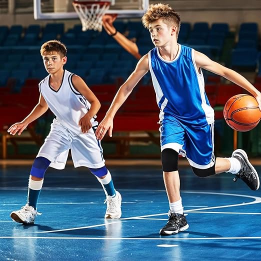 2 Pairs Kids Knee Sleeve, Knee Brace, Youth Knee Compression Sleeve Child Knee Pads Children Knee Support Boys & Girls for Volleyball Basketball Gymnastics Sports(Blue,Black)