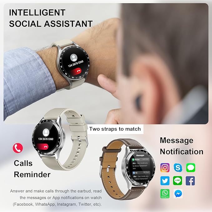2 in 1 Smart Watch with Earbuds, 1.39 Inch Round Fitness Watch, Bluetooth Watch with Step, Calories, Tracker with Blood Oxygen Heart Rate Sleep Monitor for iOS & Android (White)
