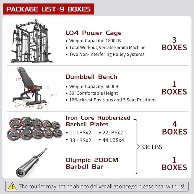 Smith Machine with Cable Crossover System, Multi-Function Power Cage Squat Rack for Home Gym, Power Rack and Packages Weight Sets.