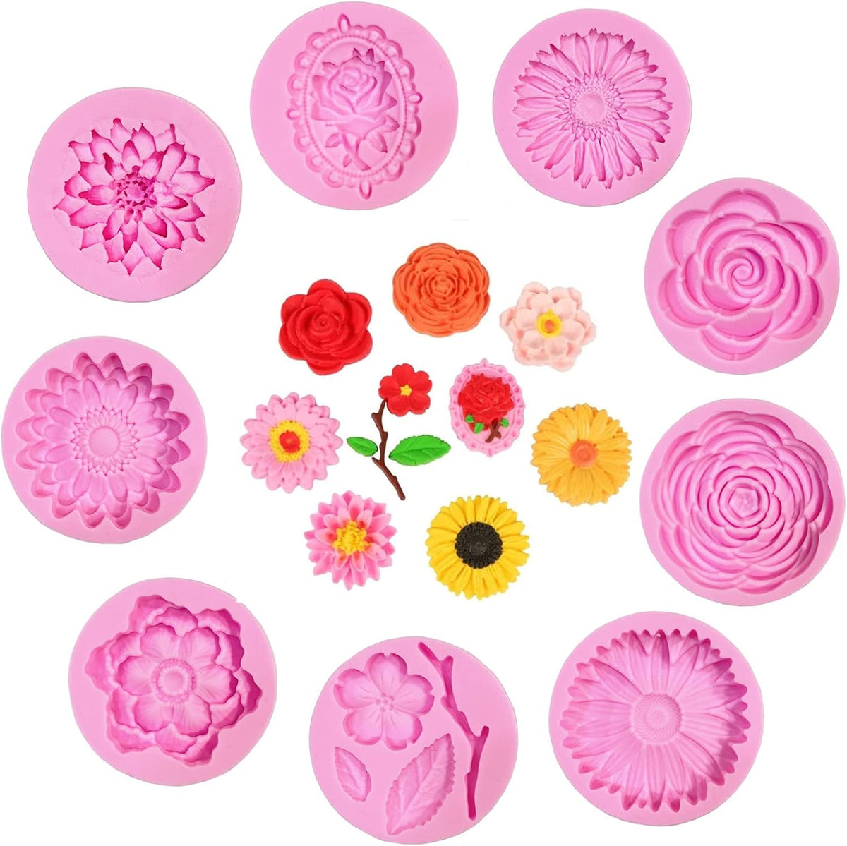 9 Pcs Flowers Fondant Molds Silicone Molds for Cupcake Dessert Chocolate Jelly Cookie Decor, Jewelry, Pastry, Chocolate,Handmade Soap Mould Candy Making