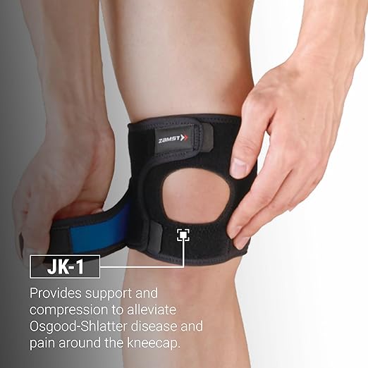 Zamst JK-1 Sports Knee Brace With Pressure Pad Relieving Pain On the Tendon For Osgood Schlatter Disease-for Volleyball, Basketball, Running, Tennis, Pickleball-Black, Small