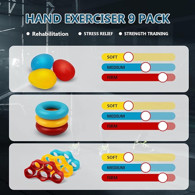 11PCS Grip Strength Trainer Kits, Hand Gripper Strengthener, Forearm Strengthener, Finger Strengthener, Finger Exerciser, Hand Exerciser, Stress Relief Ball, Grip Ring, for Muscle Building, Recover Hand Injury