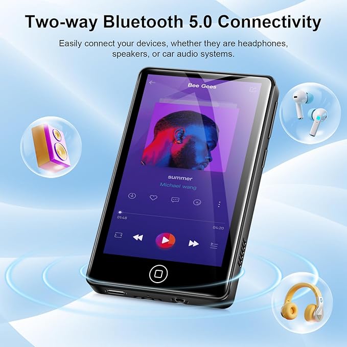 128GB MP3 Player with Bluetooth and WiFi, Android 14, 4GB RAM Portable HiFi Lossless, MP3 & MP4 Player for Kids with 4" Touchscreen, Music Player with Spotify, Amazon Music, Pandora, Play Store, Black