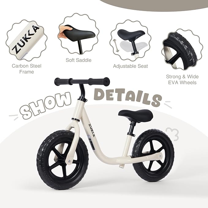 12 inch Toddler Balance Bike Adjustable Handlebar & Seat Anti-Slip Grip Suitable for 2-5 Years Old with Footrest Lightweight for Tolddlers Boys Girls Multiple Colors to Choose