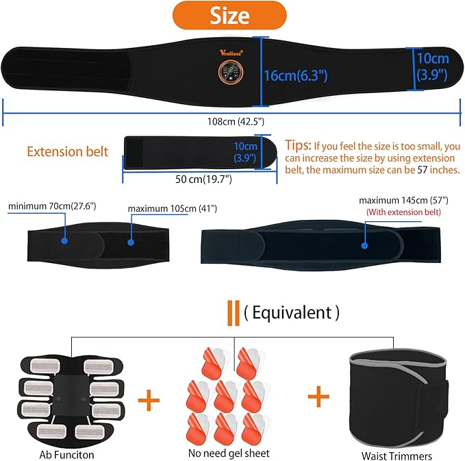 ABS Stimulator Muscle Toner Flex Fitness Belt for Waist Trimmers FDA Cleared AB Machine Abdominal Toning Ems (Blue, One Size)