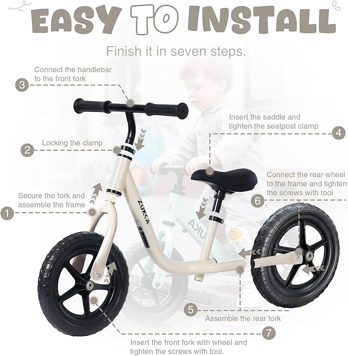 12 inch Toddler Balance Bike Adjustable Handlebar & Seat Anti-Slip Grip Suitable for 2-5 Years Old with Footrest Lightweight for Tolddlers Boys Girls Multiple Colors to Choose