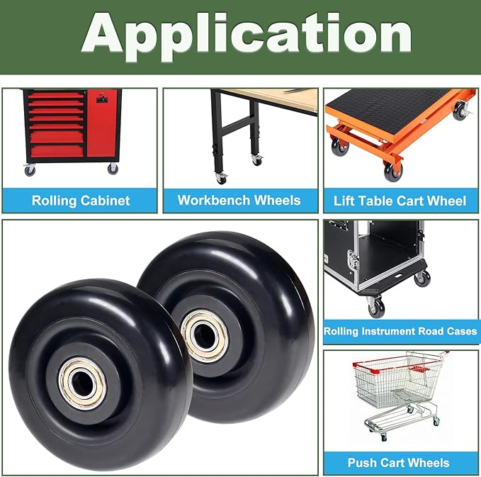 4" x 1.25" Push Cart Wheels PU Caster Wheel Workbech Wheels, Grocery Cart Wheels, Replacement Just Wheels for Platform Trucks, Rolling Instrument Road Cases, Trolleys 4 Inches Wheels 3/8" axle