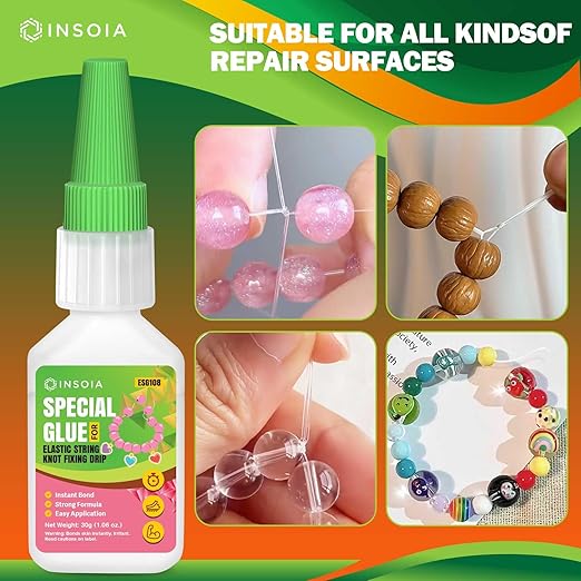 Bracelet Jewelry Glue for Elastic String, 30g Clear Elastic Knot Fixing Drip Adhesive for Bracelet String, Clay Beads, Rhinestones, Jewelry Making Kit ??Waterproof, Flexible, Non-Toxic Craft Glue