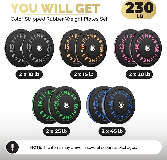 2 Inch Bumper Plates,10-500lbs,Barbell Rubber Olympic Weight Plates Set for Home Gym, Strength Training & Weight Lifting, Multiple Options Colors