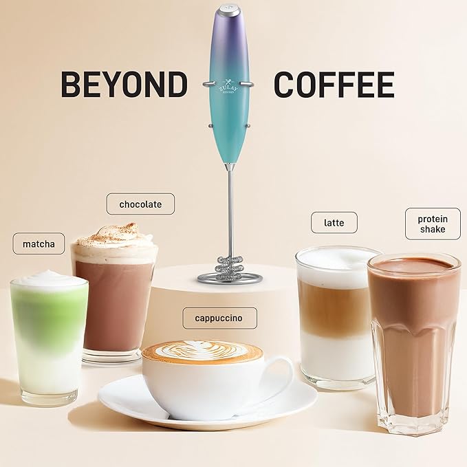 Zulay Kitchen Tornado Whisk Milk Frother with 4 AA Duracell Batteries - Triple Whisk for More Power - Handheld Coffee Frother with Stand - Drink Mixer for Lattes, Matcha & Protein Shakes