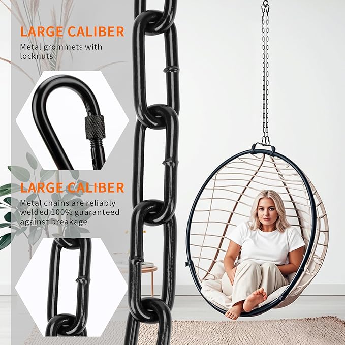 2 Pack 39inch Heavy Duty Hanging Chain with 4 Carabiners, 1000LB Capacity Hanging Chair Chain for Hammock Swing Hanging Chair Punching Bags Sandbag Indoor Outdoor Yoga Gym (Black)