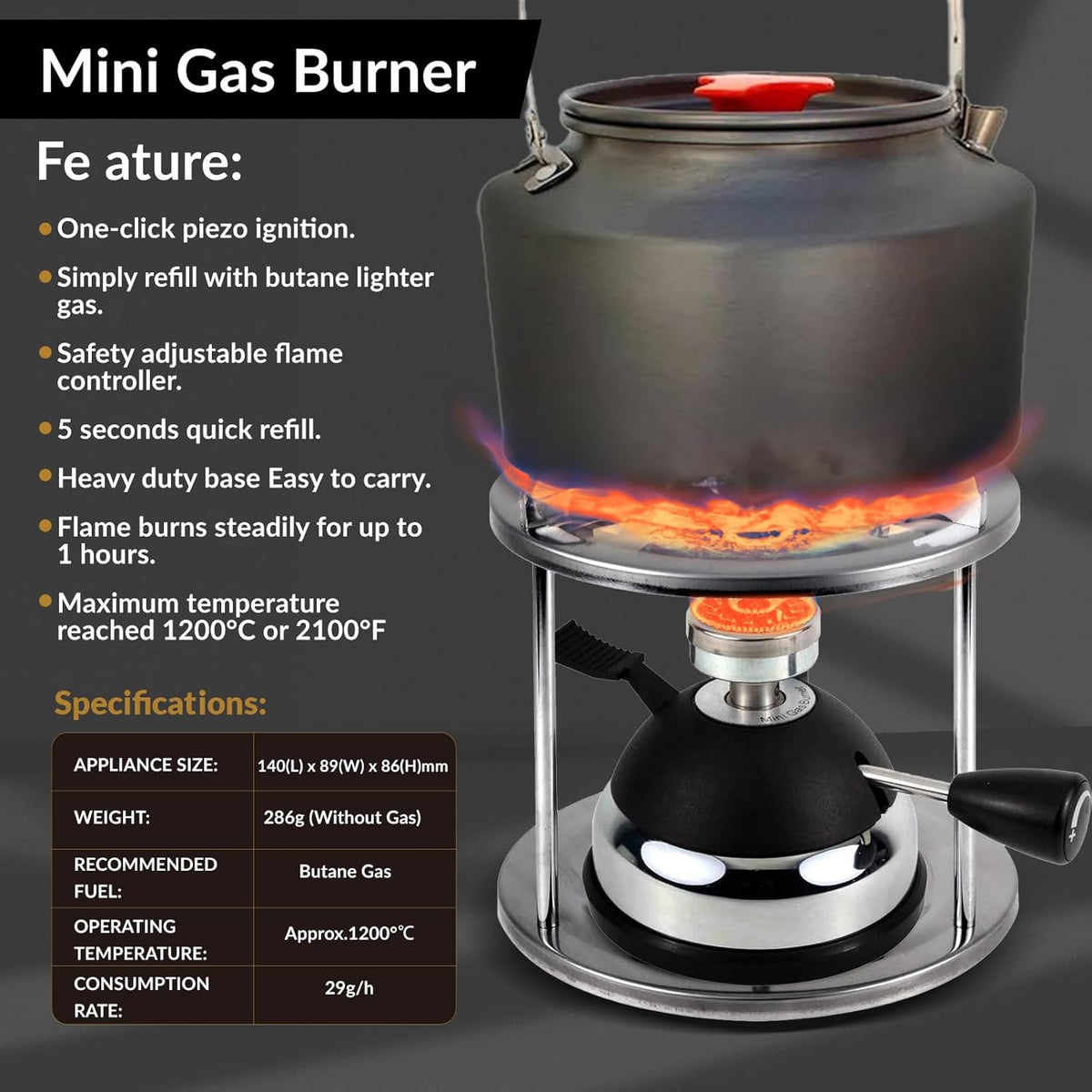BLUEFIRE Butane Mini Burner for Tabletop Coffee Siphon Syphon/w Furnace Stand and Assembly Rack Ceramic Windproof Torch Head Portable Cooking Stove Espresso Maker Chafing Soup Tureens Fondue Bunsen