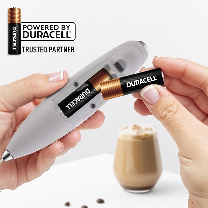 Zulay Kitchen Tornado Whisk Milk Frother with 4 AA Duracell Batteries - Triple Whisk for More Power - Handheld Coffee Frother with Stand - Drink Mixer for Lattes, Matcha & Protein Shakes