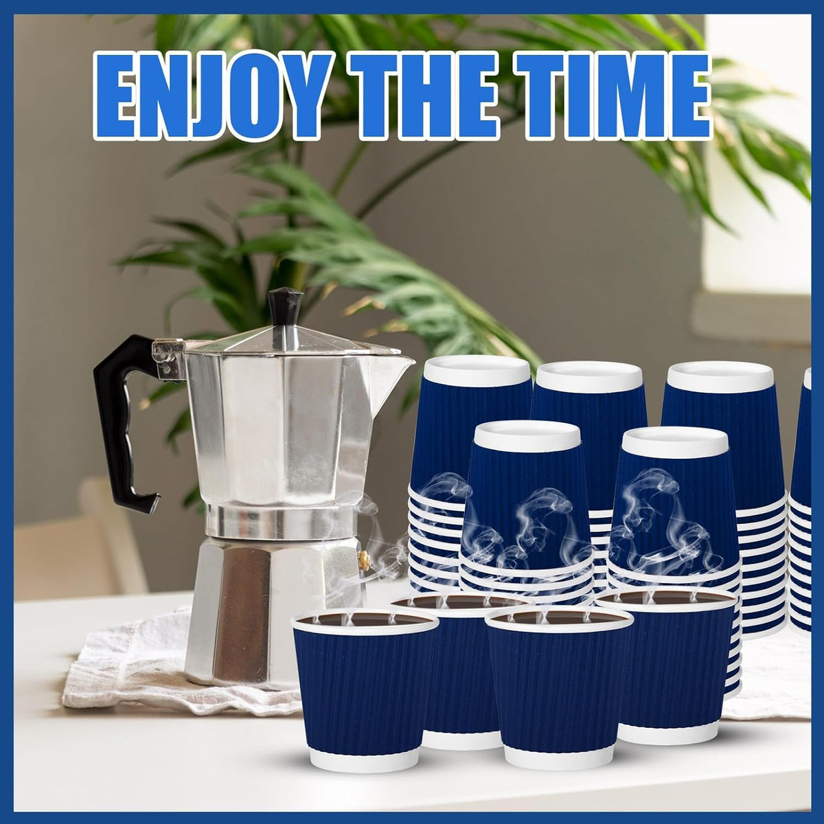 120 Pack Paper Espresso Coffee Cups, 4 oz Disposable Coffee Cups,Corrugated Insulated Ripple Wall, Paper Ripple Cup for Coffee, Hot Chocolate and Hot Tea Drinks -Navy