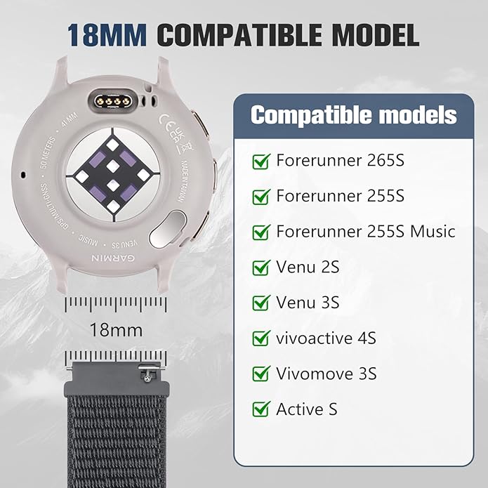 18mm 20mm 22mm Hook and Loop Watch Band Compatible with Garmin Vivoactive 5/ Vivoactive 6/ Vivoactive 3, Soft Nylon Breathable Sport Strap for Venu 2S/ Venu3S/ Forerunner 265s,Venu 3/ Venu 2 Men Women