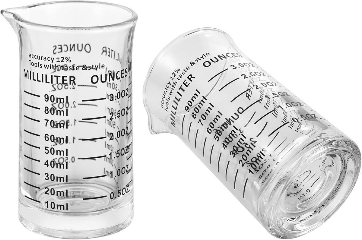Ackers 3oz/90ml Glass Measuring Cup – Shot Glass with Double Scale-Ounce,Ml Markings for Kitchen & Bar(Black Line)