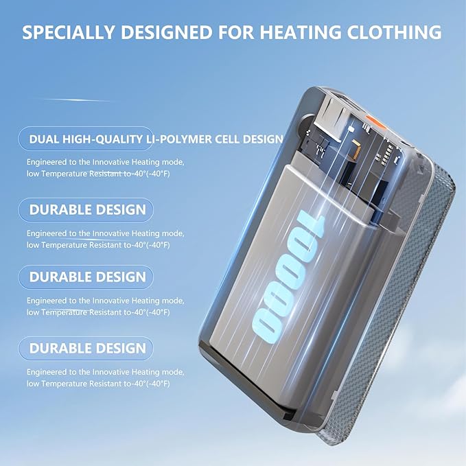 2 Pack Battery Pack Heated Vest for ORORO and Venustas, 7.4V/5V Power Bank for Heated Vest with DC/USB/Type-C Output and LED Display for Heating Clothing and Phones