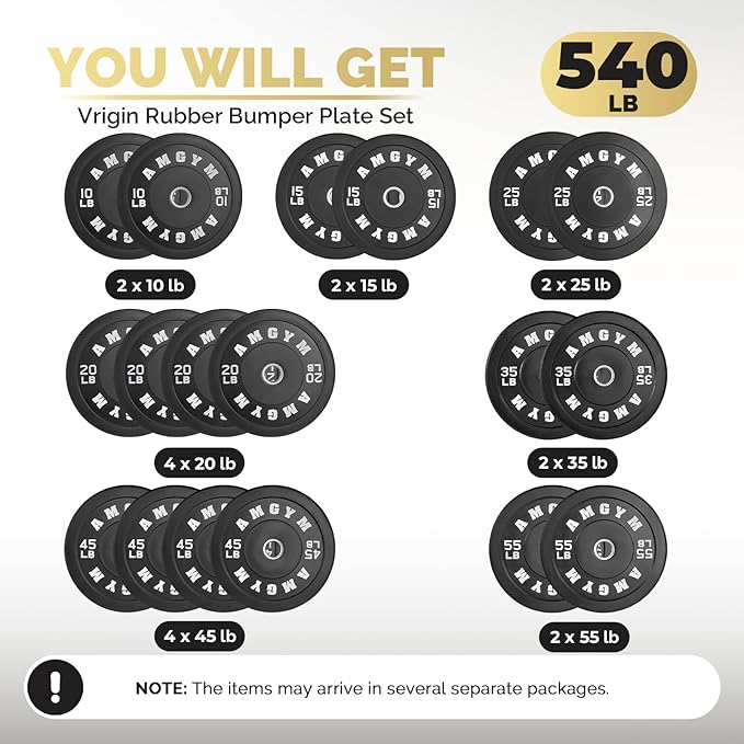 2 Inch Bumper Plates,10-500lbs,Barbell Rubber Olympic Weight Plates Set for Home Gym, Strength Training & Weight Lifting, Multiple Options Colors