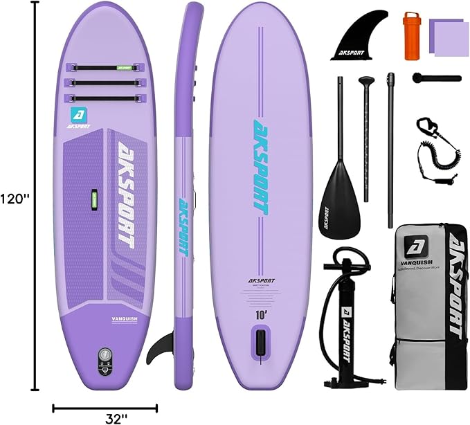 AKSPORT Inflatable Stand Up Paddle Board, SUP Board with All Accessories, Wide Stable Design, Non-Slip Deck, Inflatable Paddle Boards for Youth & Adult