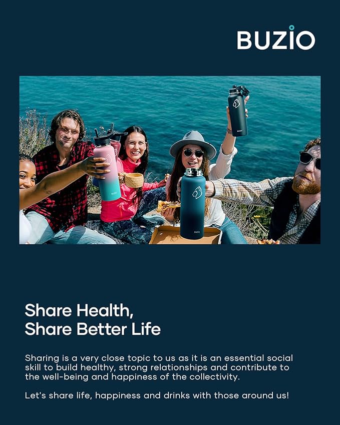 BUZIO 40 oz Water Bottle Insulated with Straw & 3 lid and Carrying Pouch, Leak Proof Anti-Slip Stainless Steel Water Flask Jug, Cold for 48 Hrs Double Vacuum Thermo Canteen, BPA-Free, Indigo Crush