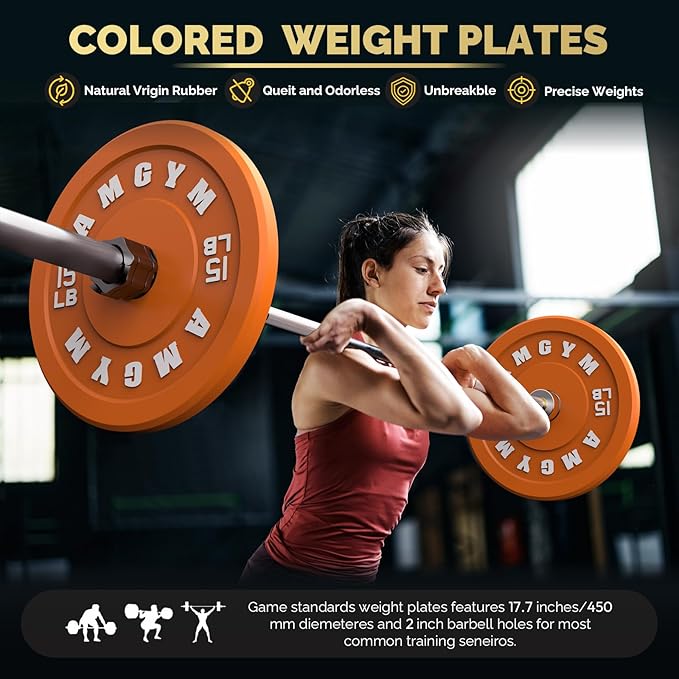 2 Inch Bumper Plates,10-500lbs,Barbell Rubber Olympic Weight Plates Set for Home Gym, Strength Training & Weight Lifting, Multiple Options Colors