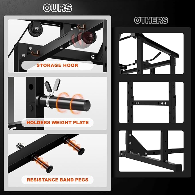 S21 Power Cage, Multi-Function Power Rack with Adjustable Cable Crossover System, 2000LBS Squat Rack for Home Gym with More Training Attachments