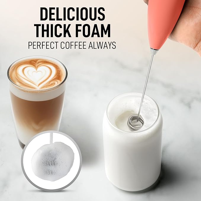 Zulay Double Whisk Milk Frother Handheld Mixer - High Powered Frother For Coffee With Improved Motor - Electric Whisk Drink Mixer For Cappuccino, Frappe, Matcha & More, Twin Whisk (Peaches N Cream)