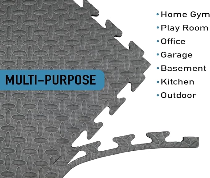 AIRHOP Upgraded 0.79" Extra Thick 48 Sq Ft High-Density Eva Foam Exercise Gym Mats, 12 Pcs Large Interlocking Puzzle Floor Tiles (24"x24") for Home Gym, Black&Gray