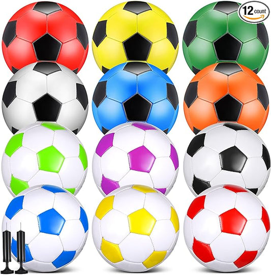 12 Pcs Soccer Balls Bulk Size 4 Soccer Balls with Pump Soft Football Outdoor Indoor for Sport Training Practice Game Gift for Youth Teen Adult
