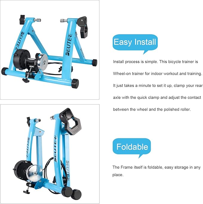 Bike Trainer, Magnetic Bicycle Stationary Stand for Indoor Exercise Riding, 26-29" & 700C Wheels, Quick Release Skewer & Front Wheel Riser Block Included