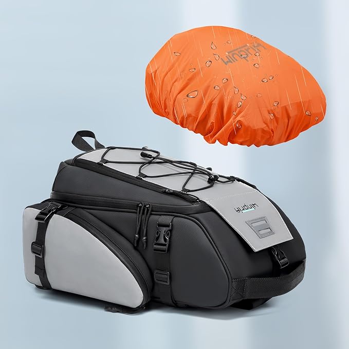 19L Reflective Bike Rack Bag Water Resistant Cycling Pannier Saddle Shoulder Bag with Rain Cover 4-in-1 Versatile Bag Accessories for Travel Commuting Shopping Outdoor Cycling Night-Riding Fitness