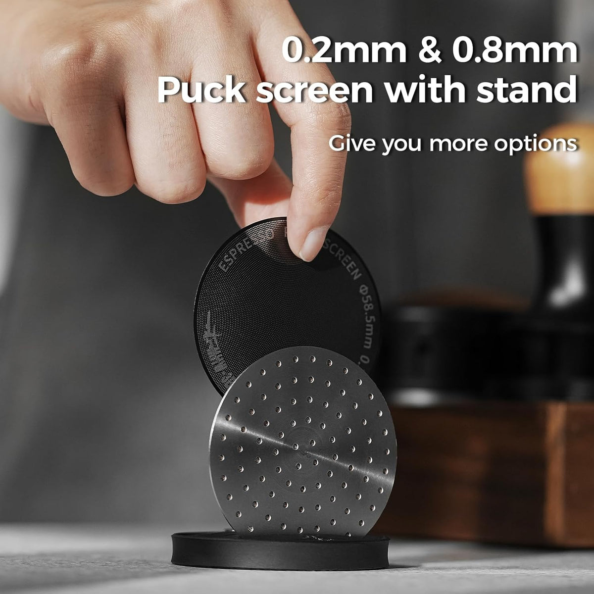 MHW-3BOMBER 54mm Espresso Puck Screen - 0.2mm Ultra Thin Espresso Puck - Metal Reusable Coffee Filter for Portafilter Basket 54mm - Puck Screen with Stand 3 Pack FG7051-OS