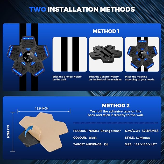 2025 Music Boxing Machine for Adults and Kids, Smart Bluetooth Boxing Training Equipment with Gloves Wall Mounted, Workout Punching Machine for Home,Office and Gym