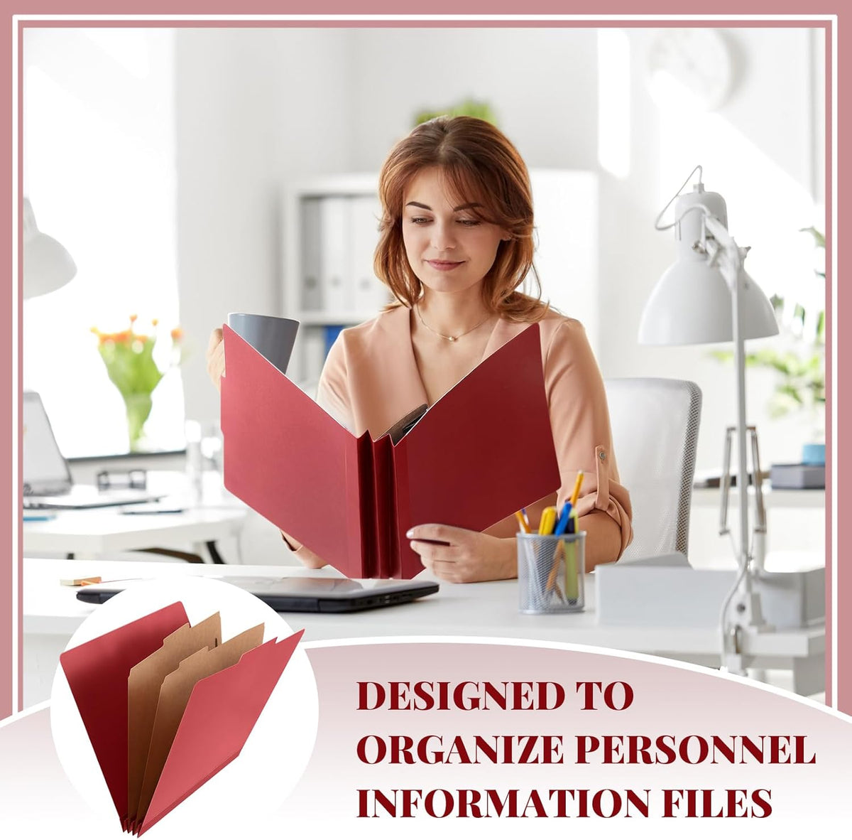 36 Pcs Classification Folders Letter Size, 2 Divider Pressboard File Folders with 3. 5 Inch Expansion, 2 Prongs Fastener, Heavy Duty Office File Organizers for Teachers, Medical (Dark Red)