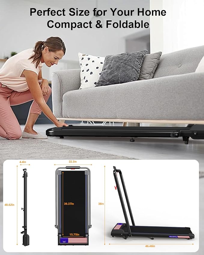 2 in 1 Treadmill and Walking Pad for Home/Office, Walking Treadmill with Remote Control, APP, and LED Display