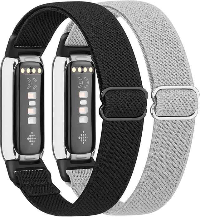 2 Pack Adjustable Elastic Bands for Fitbit Luxe Bands, Soft Stretchy Nylon Loop Strap Replacement Wristband for Fitbit Luxe/Luxe Special Edition Fitness Tracker Women Men