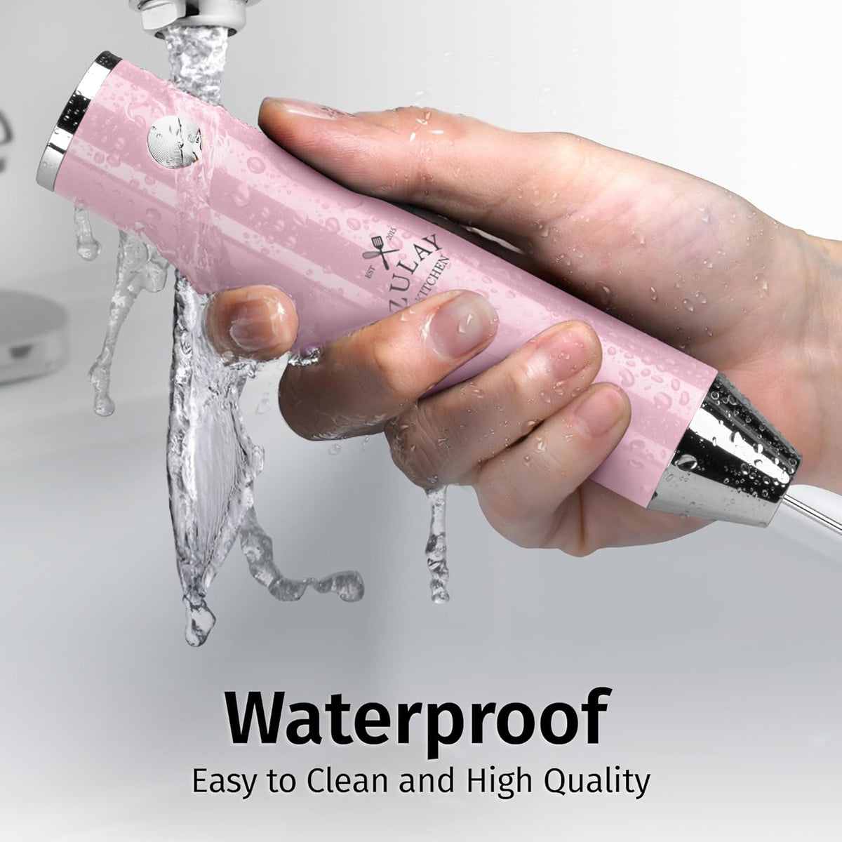 Zulay Kitchen Lux Rechargeable Milk Frother Handheld - Powerful 2-Speed Motor, Fully Waterproof, 2000mAh Battery - Drink Mixer For Latte, Cappuccino, Matcha, Protein Powder - Pink