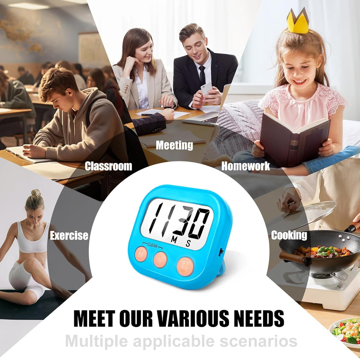 12 Pack Kitchen Timers Loud Ring Digital Timers for Cooking Magnetic Blue