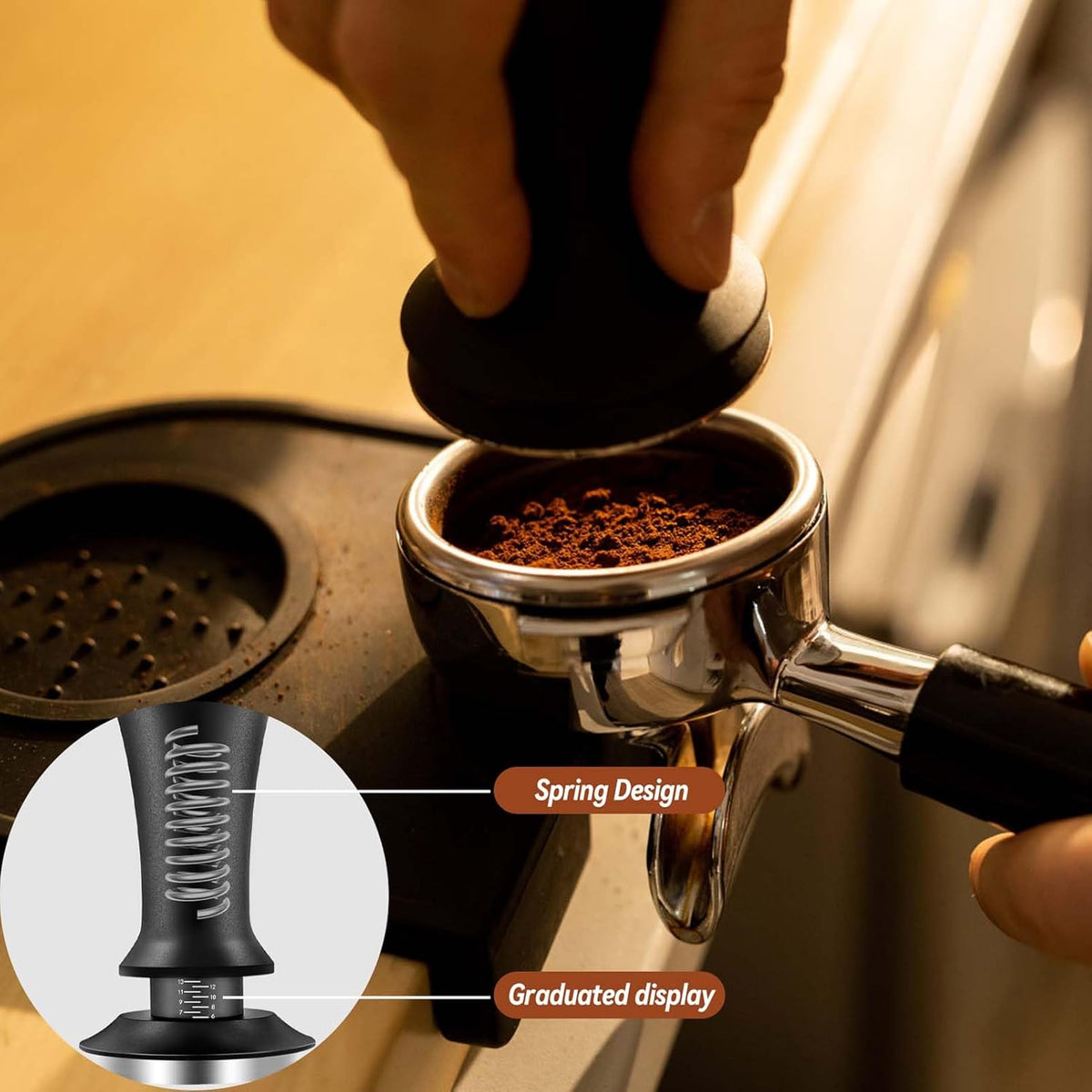 Espresso Tamper, Coffee Tamper with Espresso Distribution Tool, Espresso Tamper Mat, Espresso Dosing Funnel, Espresso Accessories, Wdt Tool Espresso, 51mm Espresso Tamper for Espresso Coffee Machine