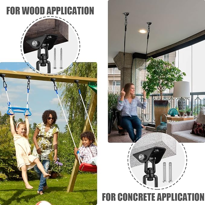 2 Pack Hammock Hanging Kit, Hanging Chair Hardware 360°Rotating Hammock Hooks Heavy Duty, Hammock Chair Hanging Kit & Swing Ceiling Hook Snap for Hammock Chair Stand,Seat,Yoga,Gym, 1200 lb Capacity