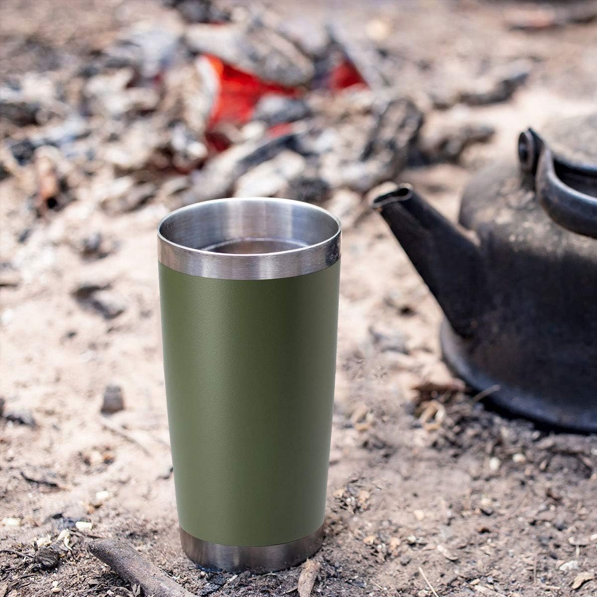 HASLE OUTFITTERS 20oz Tumblers Bulk Stainless Steel Cup with Lid Double Wall Vacuum Insulated Coffee Mug for Cold & Hot Drinks 8 Pack, Army Green