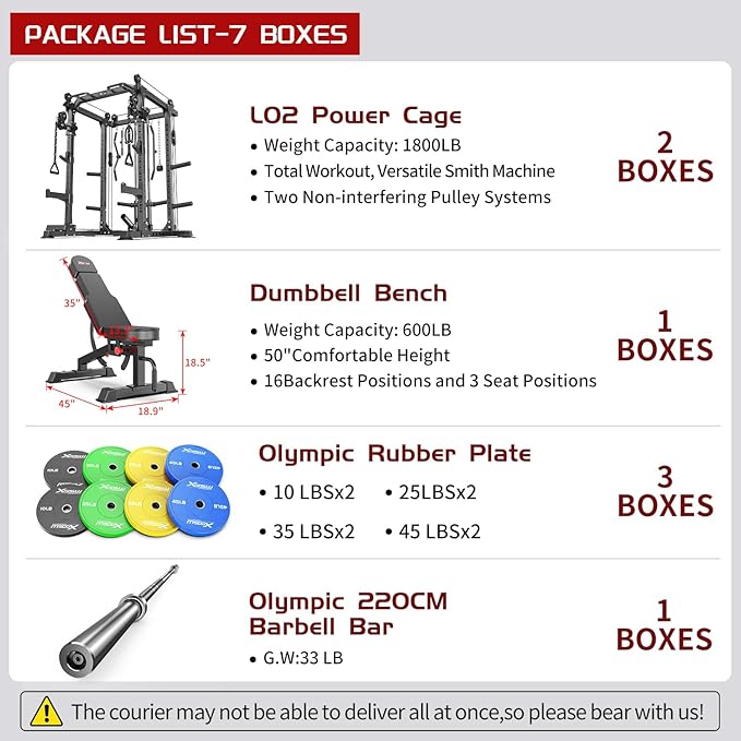 Power Cage Multi-Function Power Rack with Cable Crossover System,1800 LBS Capacity Squat Rack with Weight Bench,for Home Gym